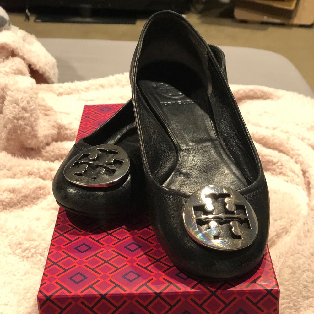 Black and Silver Tory Burch Flats